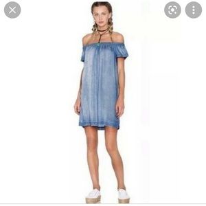cloth & stone off shoulder denim dress